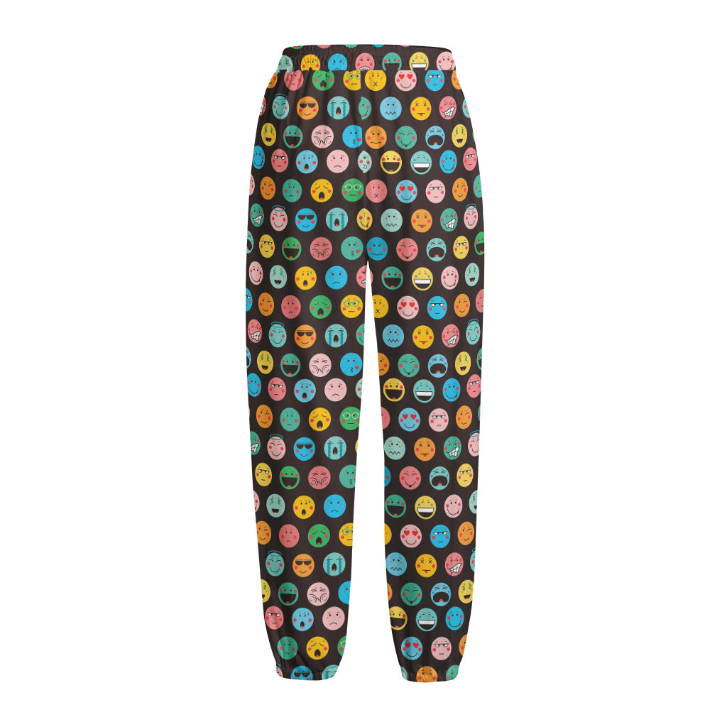 Colorful Emoji Faces Pattern Print Fleece Lined Knit Pants