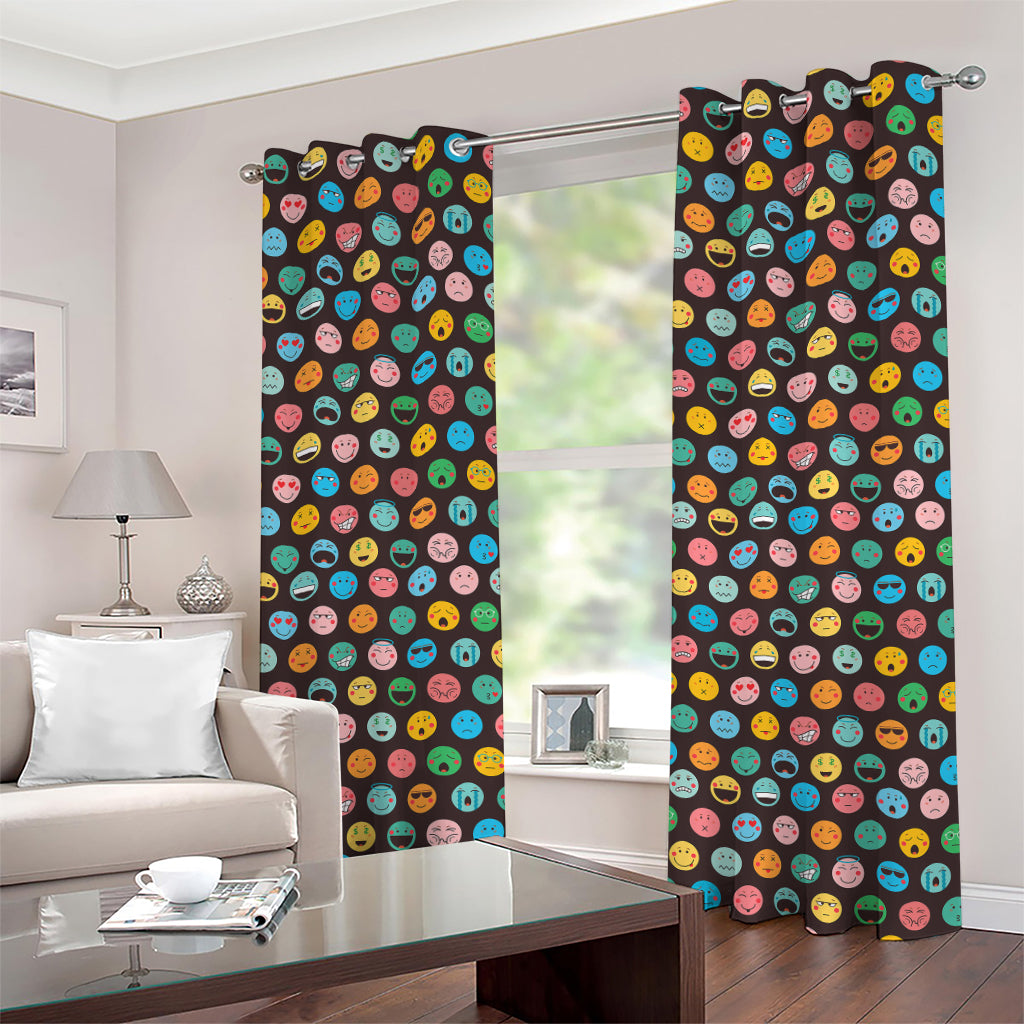 Colorful Emoji Faces Pattern Print Grommet Curtains