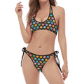 Colorful Emoji Faces Pattern Print Halter Scoop Tie Side Bikini