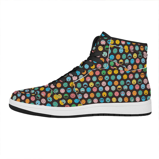 Colorful Emoji Faces Pattern Print High Top Leather Sneakers
