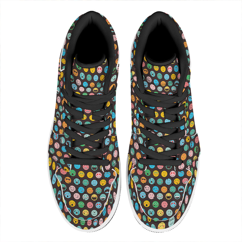Colorful Emoji Faces Pattern Print High Top Leather Sneakers