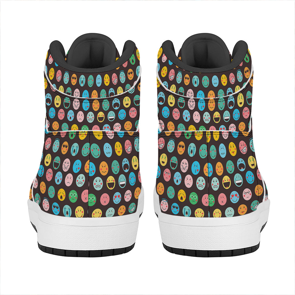 Colorful Emoji Faces Pattern Print High Top Leather Sneakers