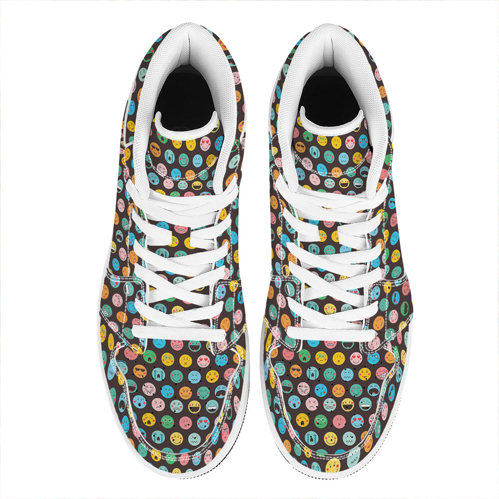 Colorful Emoji Faces Pattern Print High Top Leather Sneakers