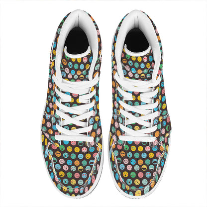 Colorful Emoji Faces Pattern Print High Top Leather Sneakers