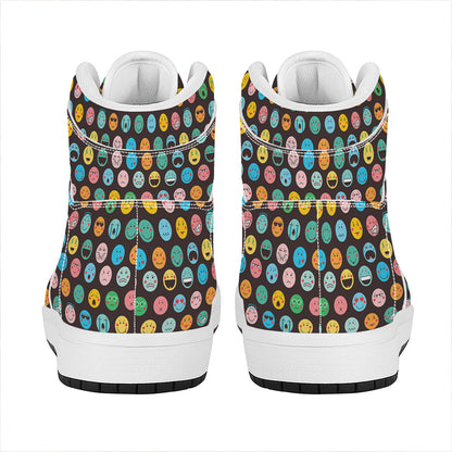 Colorful Emoji Faces Pattern Print High Top Leather Sneakers