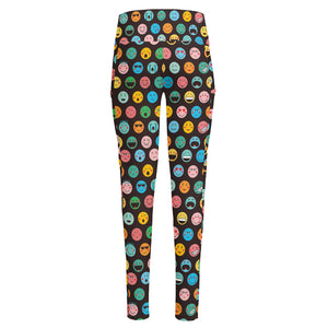 Colorful Emoji Faces Pattern Print High-Waisted Pocket Leggings