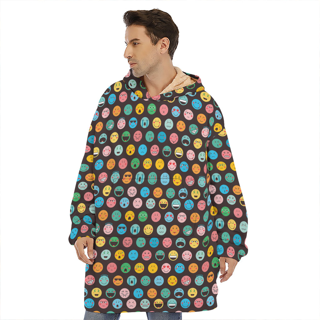 Colorful Emoji Faces Pattern Print Hoodie Blanket