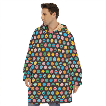 Colorful Emoji Faces Pattern Print Hoodie Blanket