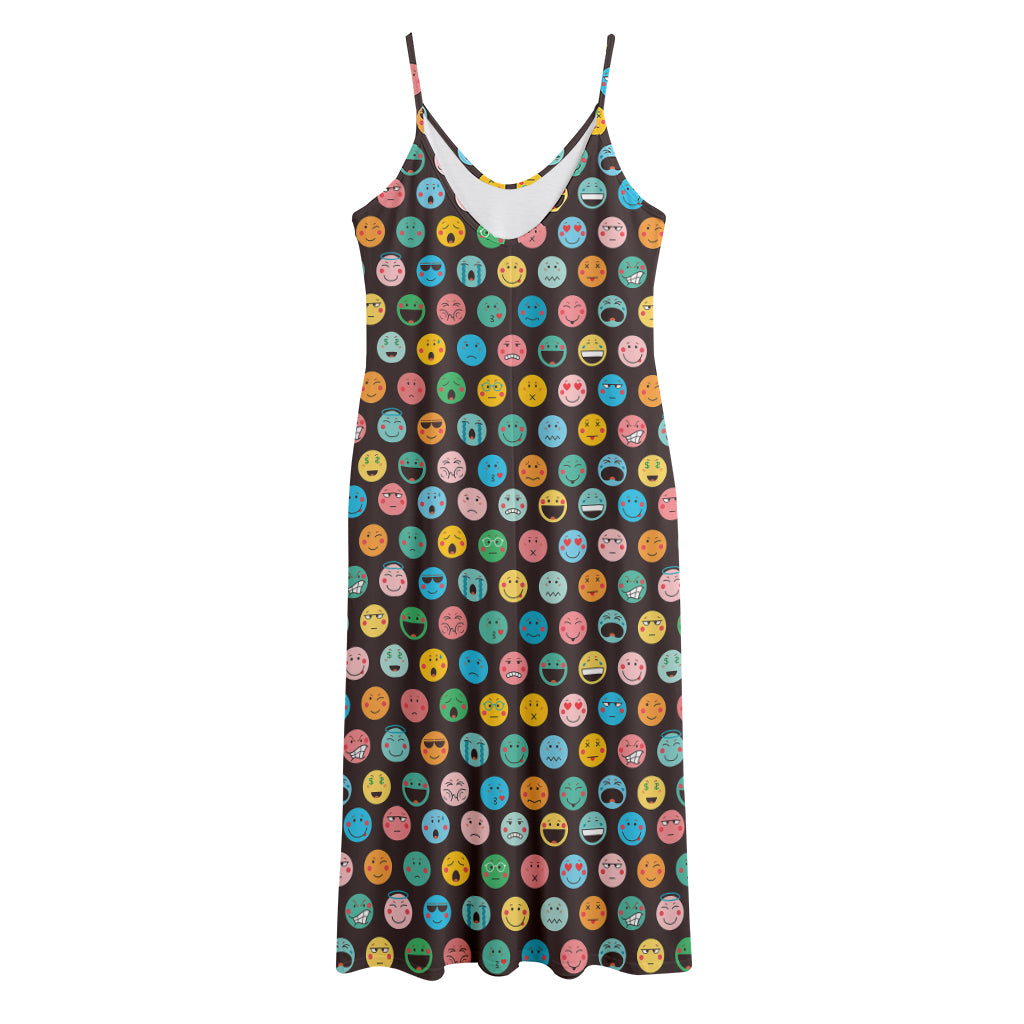 Colorful Emoji Faces Pattern Print Jersey Midi Cami Dress