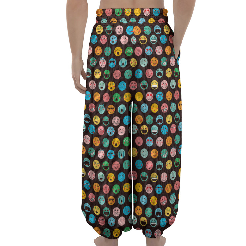 Colorful Emoji Faces Pattern Print Lantern Pants