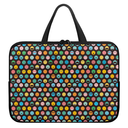 Colorful Emoji Faces Pattern Print Laptop Sleeve With Handle