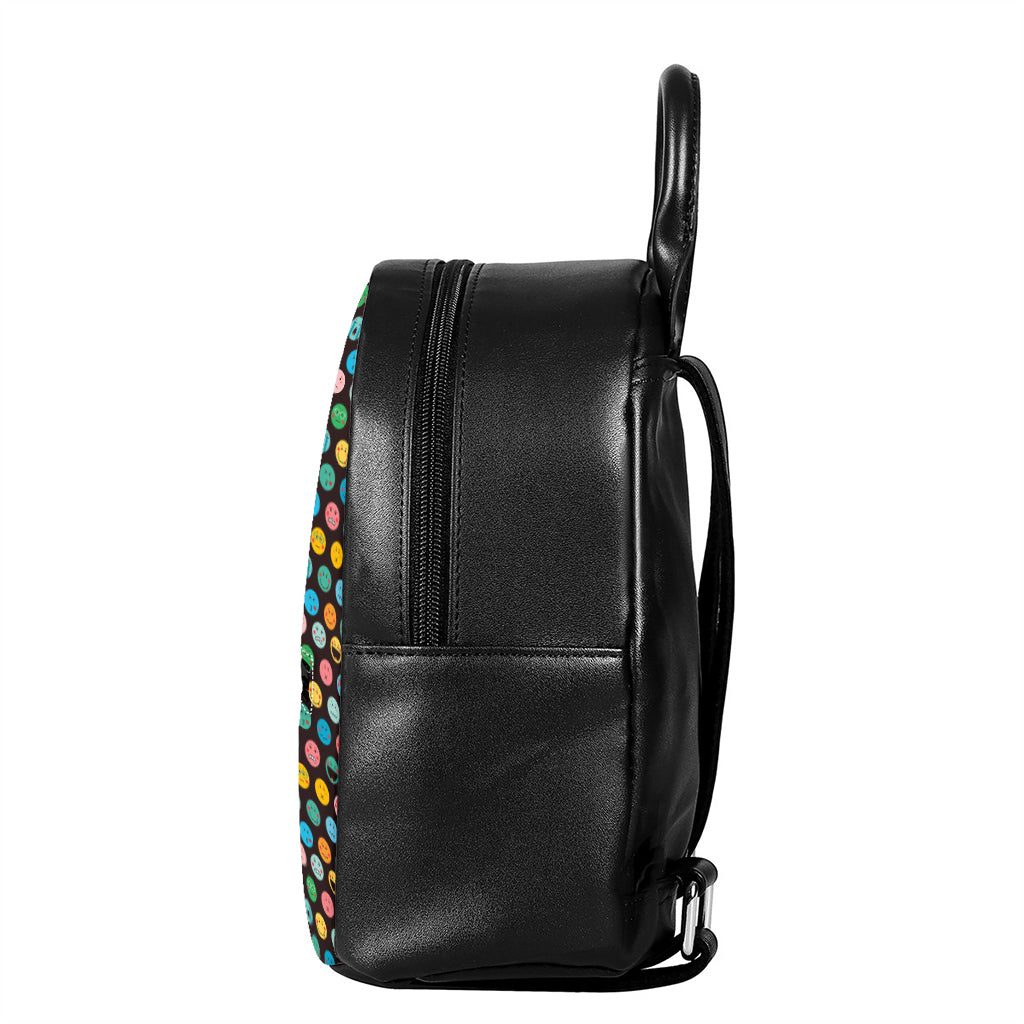 Colorful Emoji Faces Pattern Print Leather Backpack