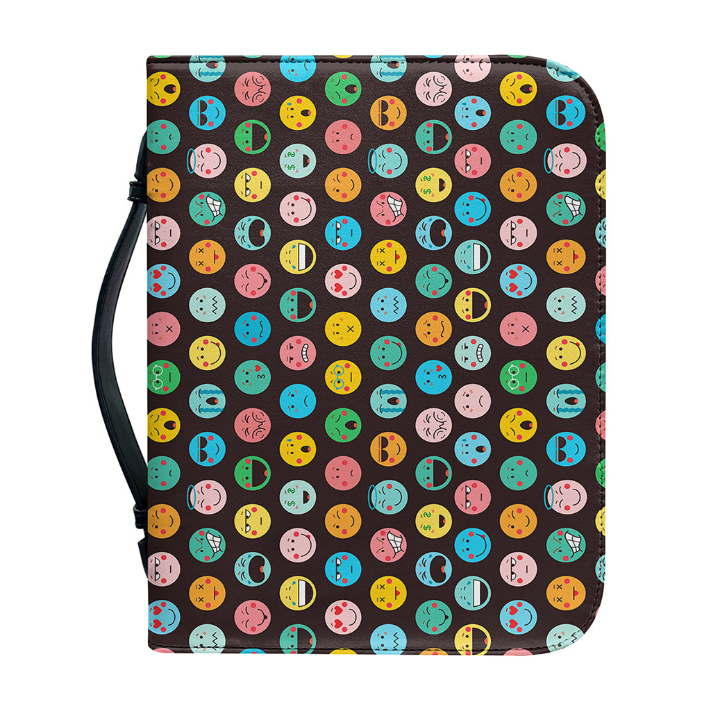 Colorful Emoji Faces Pattern Print Leather Bible Cover