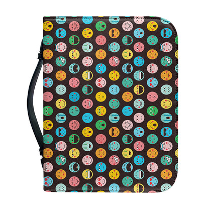 Colorful Emoji Faces Pattern Print Leather Bible Cover