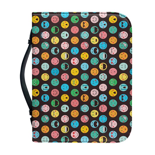 Colorful Emoji Faces Pattern Print Leather Bible Cover
