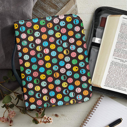 Colorful Emoji Faces Pattern Print Leather Bible Cover