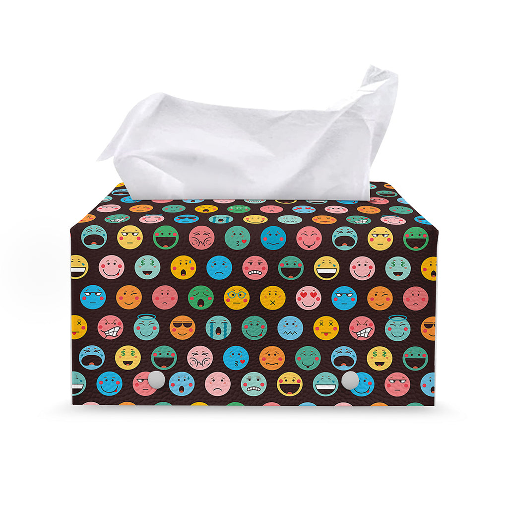 Colorful Emoji Faces Pattern Print Leather Tissue Box Cover