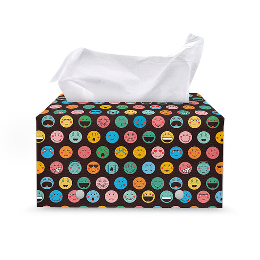 Colorful Emoji Faces Pattern Print Leather Tissue Box Cover