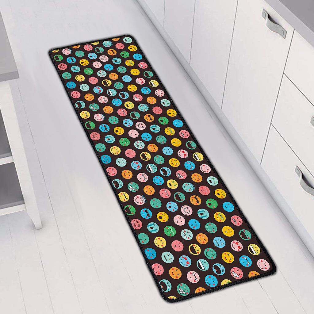Colorful Emoji Faces Pattern Print Long Kitchen Mat