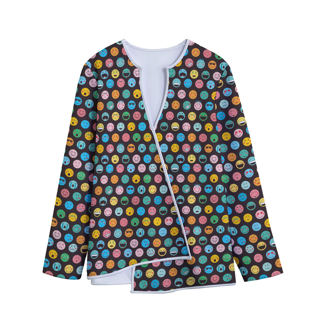 Colorful Emoji Faces Pattern Print Long Sleeve Short Coat