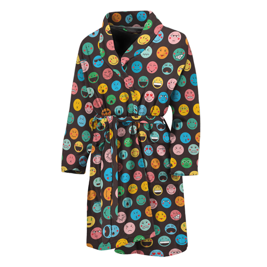 Colorful Emoji Faces Pattern Print Men's Bathrobe