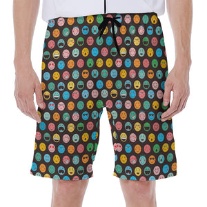 Colorful Emoji Faces Pattern Print Men's Beach Shorts