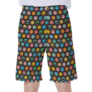 Colorful Emoji Faces Pattern Print Men's Beach Shorts