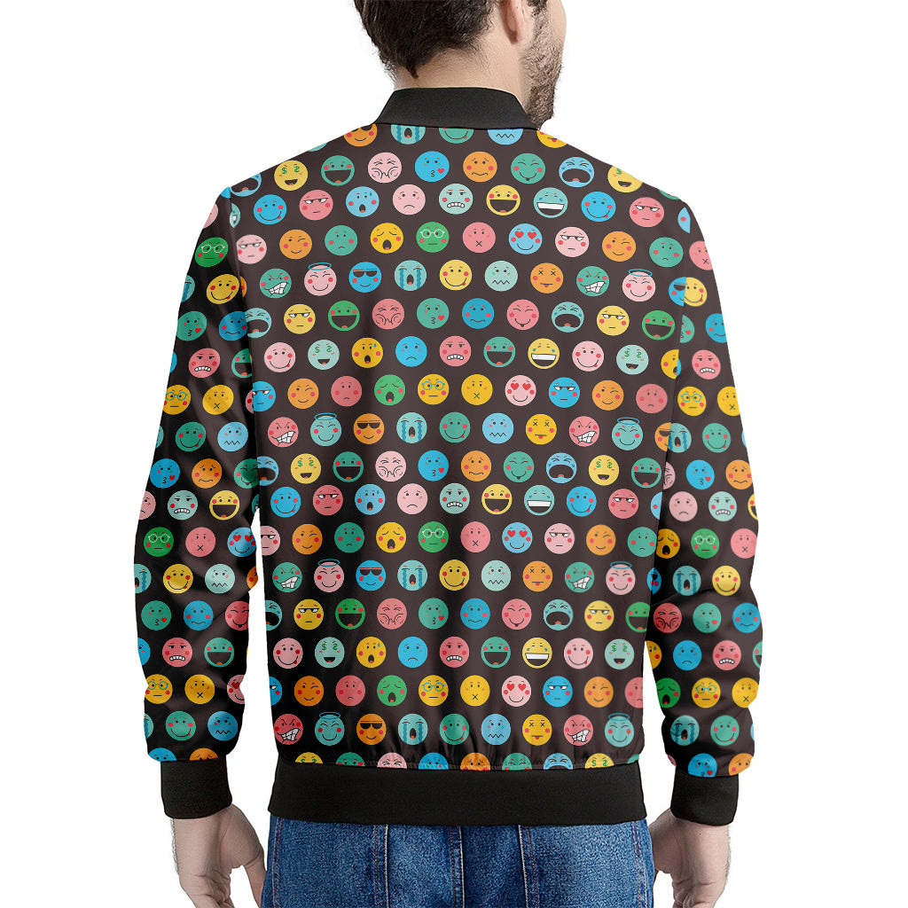 Colorful Emoji Faces Pattern Print Men's Bomber Jacket