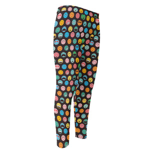 Colorful Emoji Faces Pattern Print Men's Compression Pants