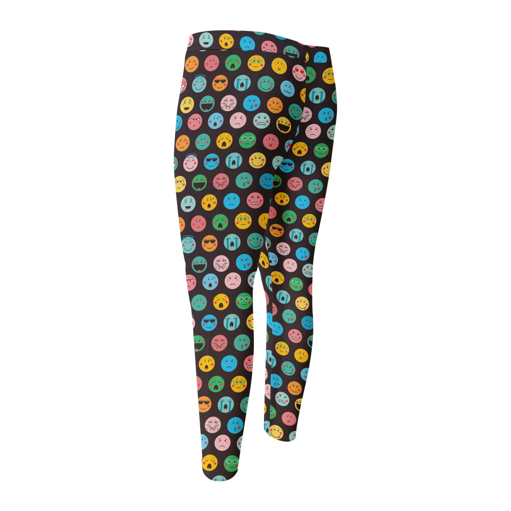 Colorful Emoji Faces Pattern Print Men's Compression Pants