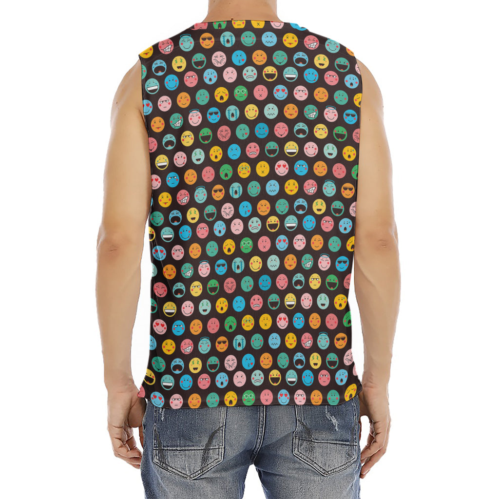 Colorful Emoji Faces Pattern Print Men's Fitness Tank Top