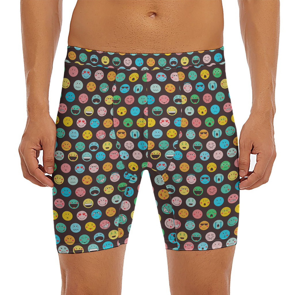 Colorful Emoji Faces Pattern Print Men's Long Boxer Briefs