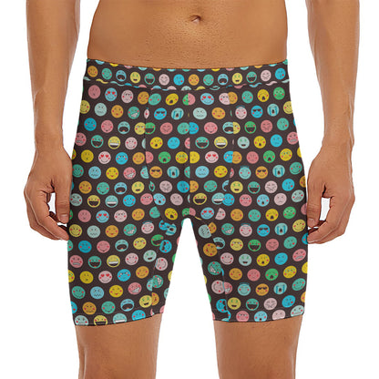 Colorful Emoji Faces Pattern Print Men's Long Boxer Briefs