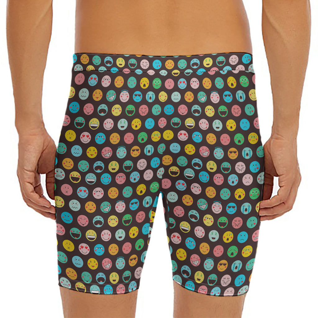 Colorful Emoji Faces Pattern Print Men's Long Boxer Briefs