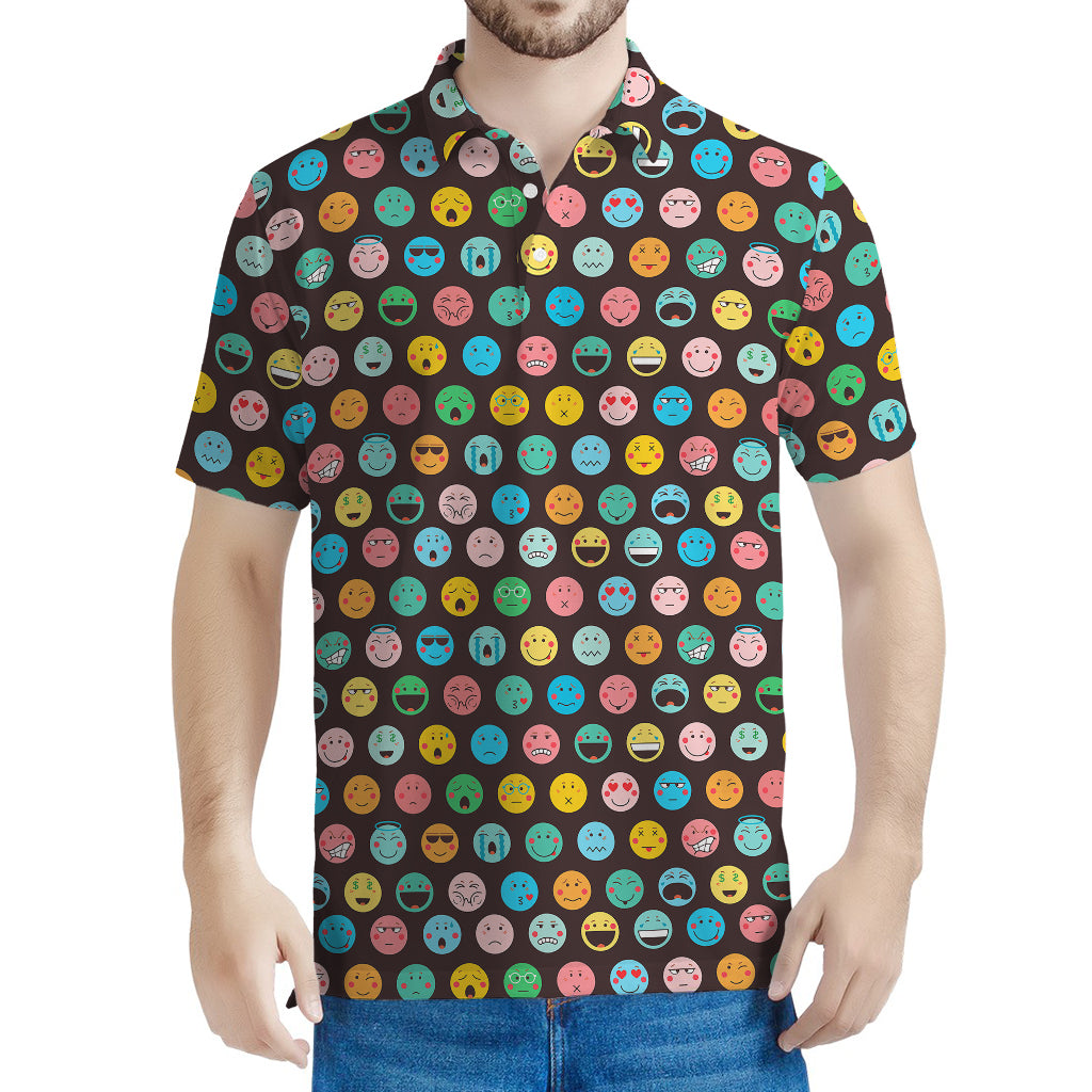 Colorful Emoji Faces Pattern Print Men's Polo Shirt