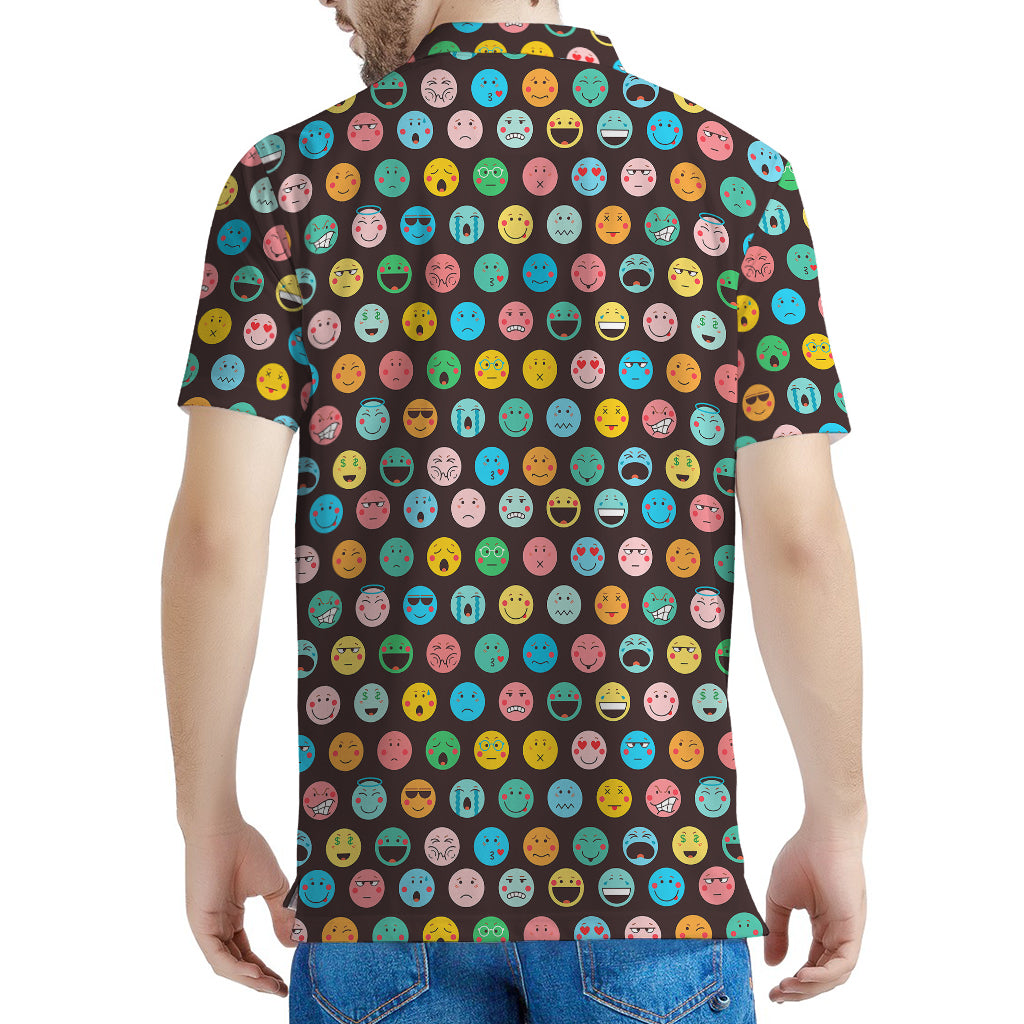 Colorful Emoji Faces Pattern Print Men's Polo Shirt