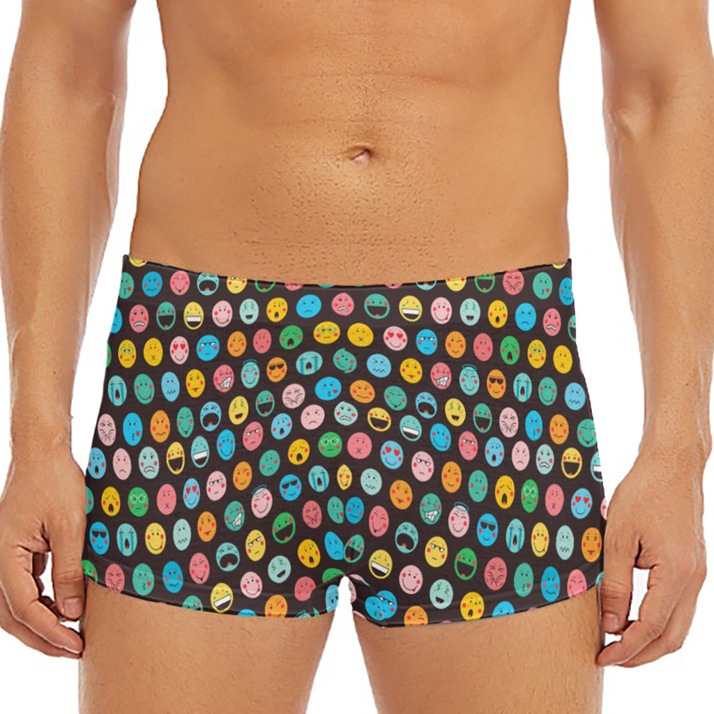Colorful Emoji Faces Pattern Print Men's Short Boxer Briefs