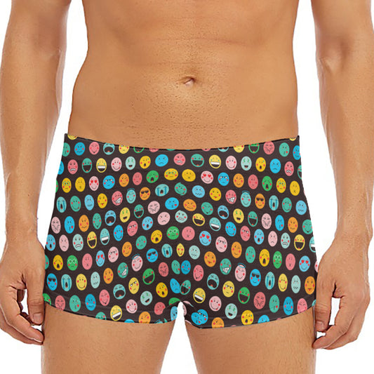Colorful Emoji Faces Pattern Print Men's Short Boxer Briefs