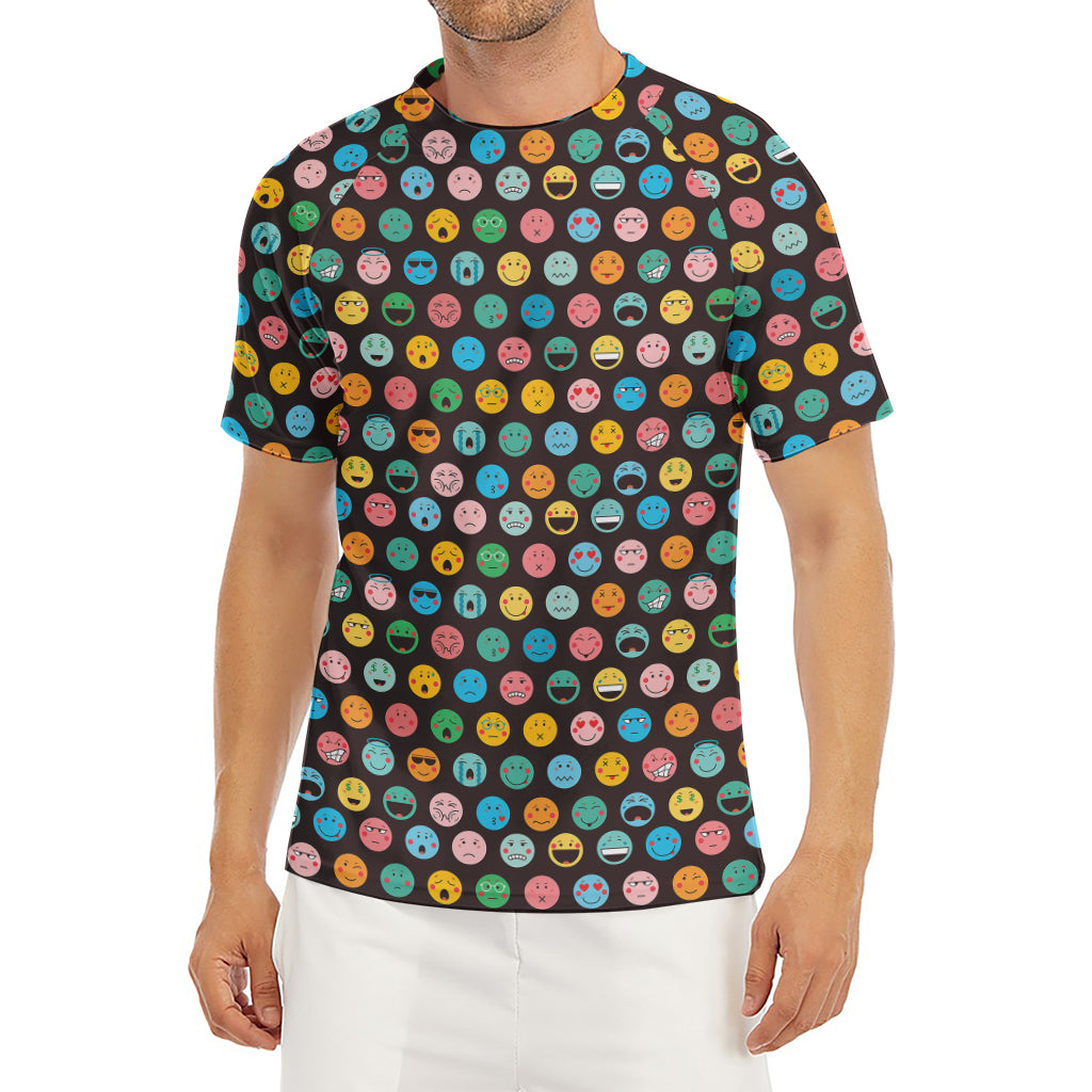 Colorful Emoji Faces Pattern Print Men's Short Sleeve Rash Guard