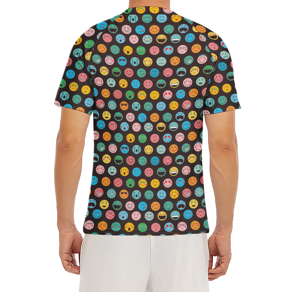 Colorful Emoji Faces Pattern Print Men's Short Sleeve Rash Guard