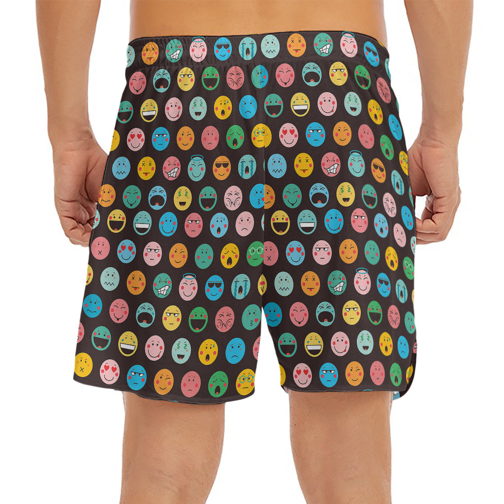Colorful Emoji Faces Pattern Print Men's Split Running Shorts