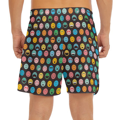 Colorful Emoji Faces Pattern Print Men's Split Running Shorts
