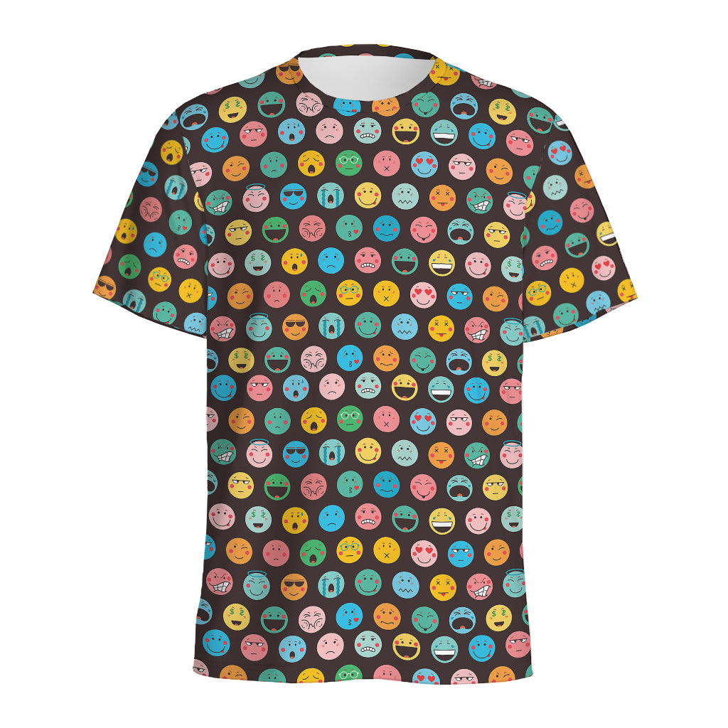 Colorful Emoji Faces Pattern Print Men's Sports T-Shirt