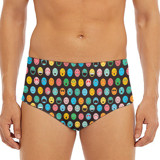 Colorful Emoji Faces Pattern Print Men's Triangle Swim Briefs