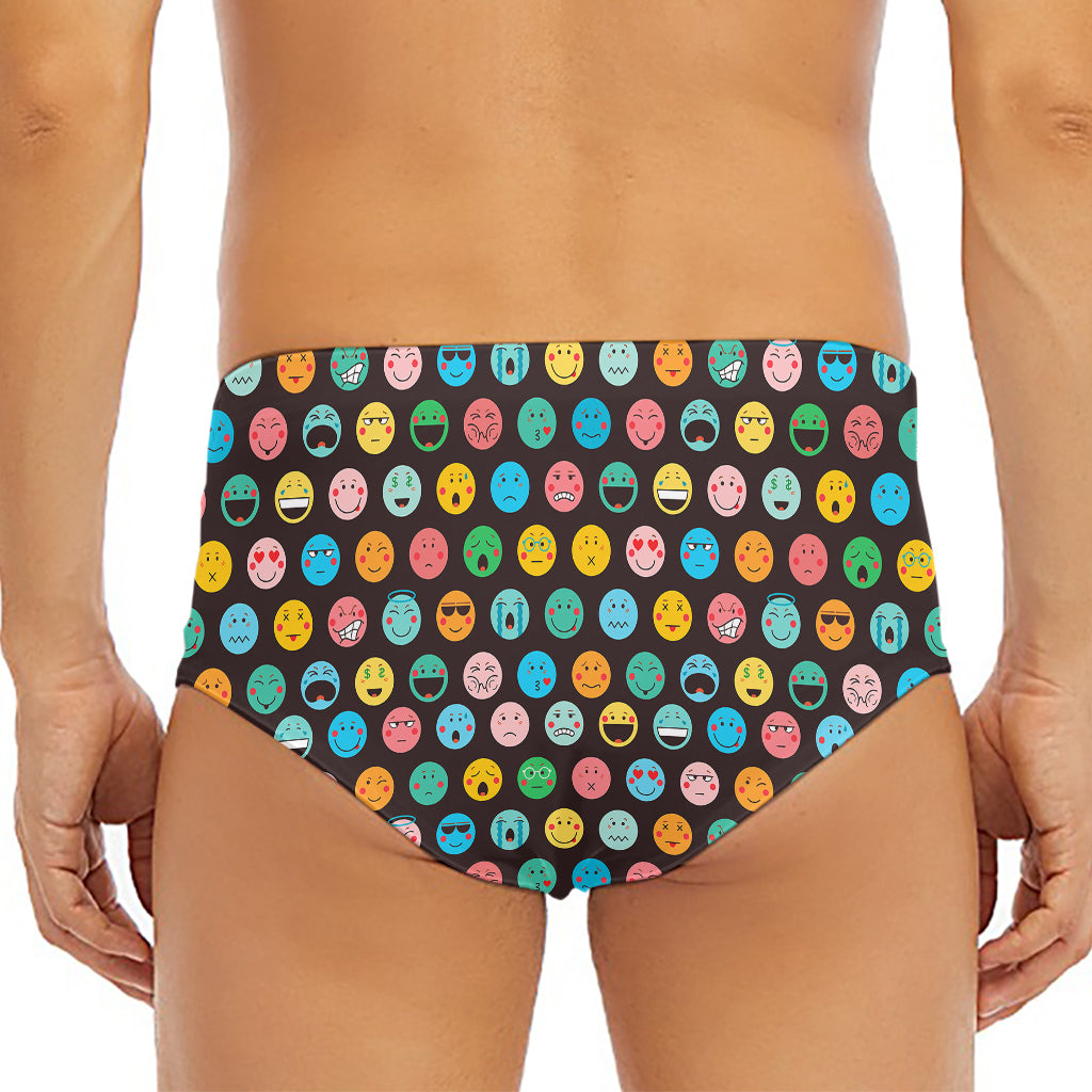 Colorful Emoji Faces Pattern Print Men's Triangle Swim Briefs