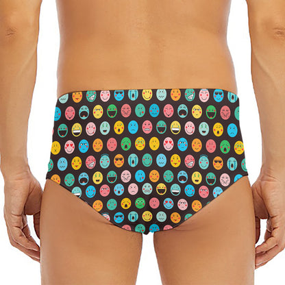 Colorful Emoji Faces Pattern Print Men's Triangle Swim Briefs