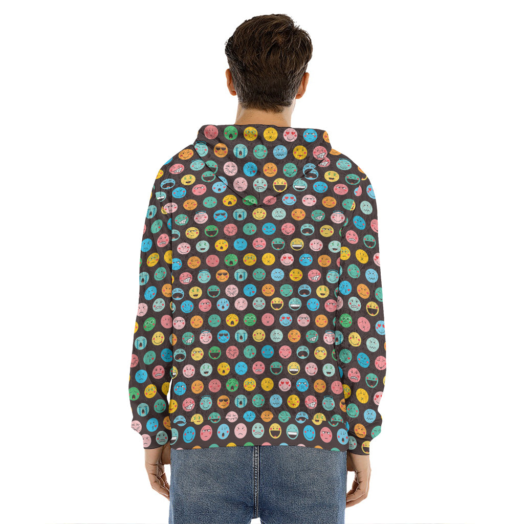 Colorful Emoji Faces Pattern Print Men's Velvet Pullover Hoodie