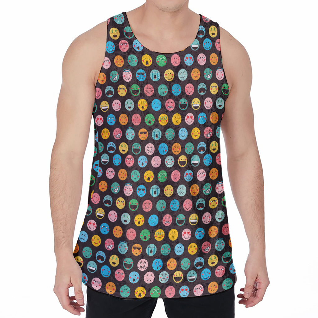 Colorful Emoji Faces Pattern Print Men's Velvet Tank Top