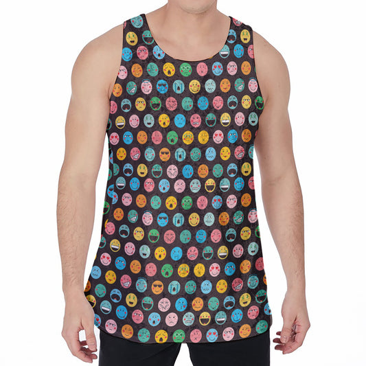 Colorful Emoji Faces Pattern Print Men's Velvet Tank Top