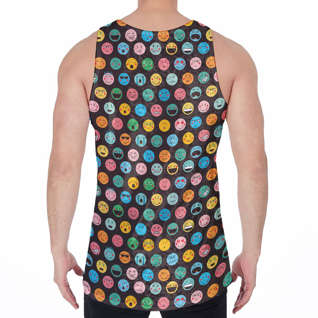 Colorful Emoji Faces Pattern Print Men's Velvet Tank Top